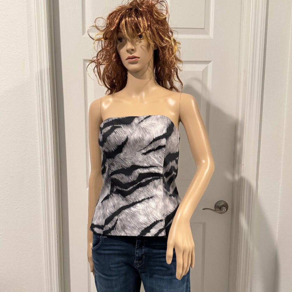 White House Black Market Grey Tiger Stripe Bustier Corset Size 2 NWT $89